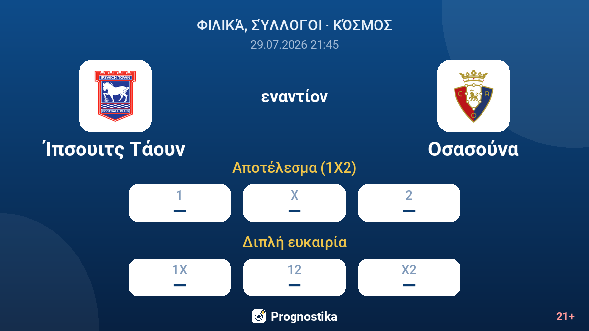 Ίπσουιτς Τάουν εναντίον Οσασούνα — αποδόσεις